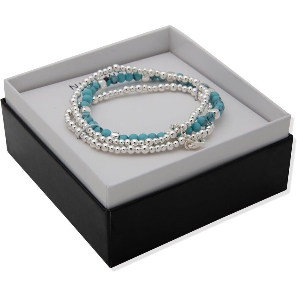 Women's Silver Tone Turquoise Set Of 3 Metal Slide Clasp Stretch Bracelet - Picture 2 of 2